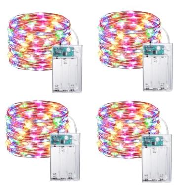 Imagem de Joomer Cordão de luzes de bateria, pacote com 4 unidades totais de 200 luzes LED operadas por bateria, luzes cintilantes com temporizador para casa, jardim, loja, festa, férias, decoração interna