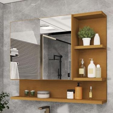 Imagem de Espelheira Armário para Banheiro com Porta e Espelho 60cm – MDF/MDP – Nicho Interno – Design Moderno (Nature)