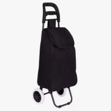 Imagem de Carrinho de compras dobrável de supermercado - 30kg capacidade, design multifuncional para uso diário(Preto)