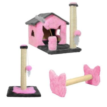 Imagem de Arranhador Casa Para Gatos Sem Rede Poste Sisal Cara de Gato Brinquedo