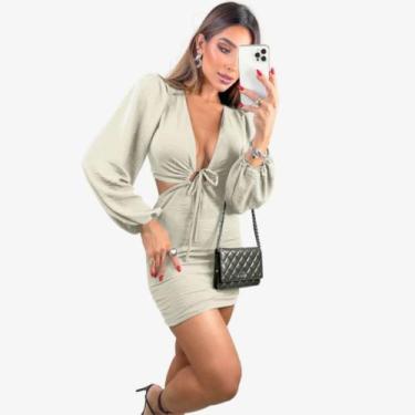 Imagem de Vestido Duna Festa Multiformas Cropped Manga Longa Balada Evento Passe