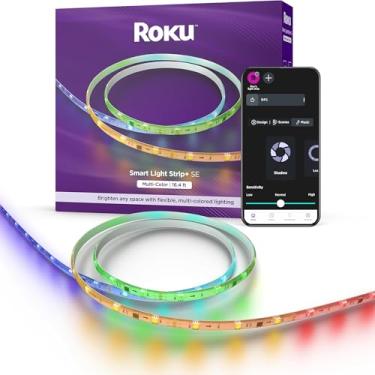 Imagem de Roku Faixa de luz LED inteligente +, 5 metros - Opções de cores com brilho e temperatura ajustáveis - Tira de luzes inteligentes WiFi que funciona com voz, Alexa e Google Assistant - Produto para casa