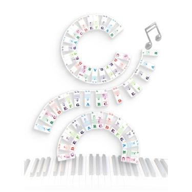 Imagem de Azymi Etiquetas de teclas de piano para 88 teclas, guia de piano de silicone removível, letras grandes em negrito multicoloridas para iniciantes e crianças, compatível com teclados 76, 61, 54, 49, 37