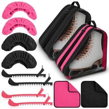 Imagem de Liliful 8 peças de protetores de skate protetores de lâmina de skate conjunto de bolsas de gelo em linha de toalhas para hóquei adulto inverno suprimento (rosa vermelha, preta)