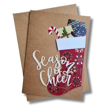 Imagem de Cartão postal de Natal Kraft 3D com envelope (meia vermelha)