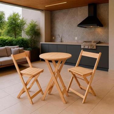 Imagem de Bistrô com 2 Banquetas para bar Dobrável de Madeira Ismalu, Natural