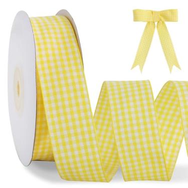 Imagem de TONIFUL 2,5 cm x 25 metros fita xadrez xadrez de búfalo amarelo para embrulhar presentes, arcos de cabelo, buquê floral, artesanato, Páscoa, dia dos namorados, chá de bebê, aniversário