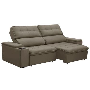 Imagem de Sofá Retrátil E Reclinável 3 Lugares 230cm Zoho Porta Copos No Braço Veludo Castor G22 Gran Belo