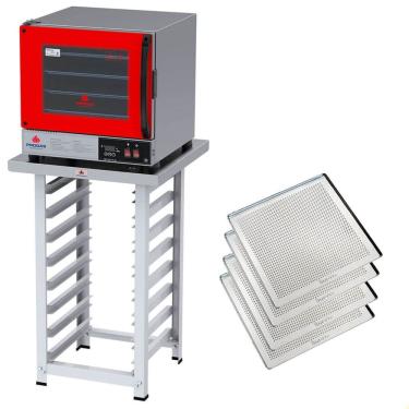 Imagem de Kit Forno Turbo Elétrico Progás Plus Digital 220V Com Mesa PRP-004 E 4 Bandejas Imeca