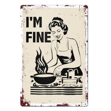 Imagem de Placa de cozinha vintage I'm Fine Tin Sign Funny Kitchen Wall Decor Happy Housewife Poster, 20 x 30 cm