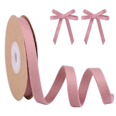Imagem de BYZANDQI Fita de veludo com acabamento de tecido de 0,9 cm x 10 m para decoração de guirlanda de Natal, ornamentos artesanais de embrulho de presente e fabricação de laços (ouro rosa)