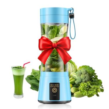 Imagem de Liquidificador portátil sem fio de tamanho pessoal – Mini liquidificador faz smoothies e shakes, copo de viagem livre de BPA de 380 ml, terno de mistura potente no escritório/casa