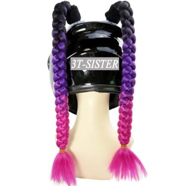Imagem de 3T-SISTER Tranças tranças com ventosa para decoração de capacete de motocicleta, esqui, bicicleta, 2 peças (preto roxo vermelho)