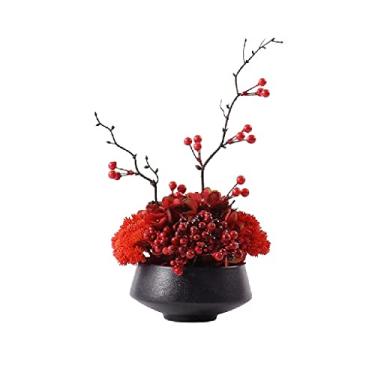 Imagem de LMJYU Flores artificiais flores artificiais em vaso de cerâmica flores falsas de seda para casa de casamento escritório restaurante decoração peitoril da janela flores falsas