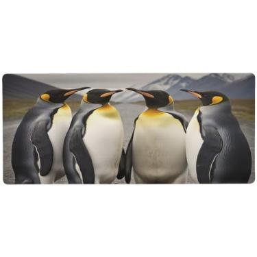 Imagem de Wassud Mouse pad de quatro pinguins rei para jogos com base de borracha antiderrapante, mouse pad longo para teclado de computador com borda costurada, almofada grande à prova d'água para escritório