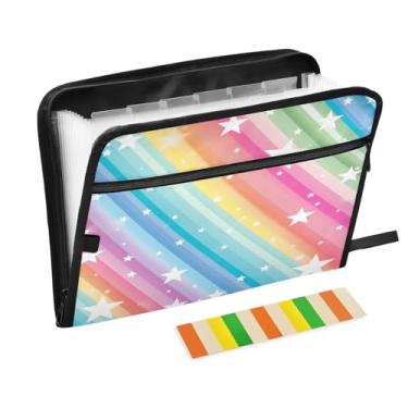 Imagem de Wassud Rainbow Stars Organizador de arquivos sanfonado com 13 bolsos, pastas expansíveis com abas e adesivos, tamanho carta A4, papel para recibos, documentos, pastas organizadoras para viagens de