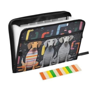 Imagem de Wassud Dachshunds Organizador de arquivos sanfonado com 13 bolsos, pastas de arquivos expansíveis com abas e adesivos, organizador de pastas de documentos de recibo de papel tamanho carta A4 para