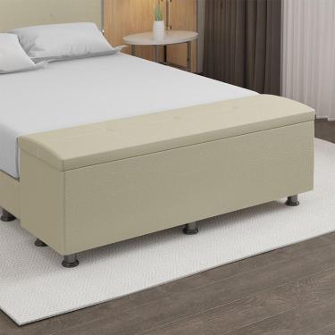 Imagem de Baú Sapateira Estofada Casal Queen Size 160 Cm Terra Corino Skybox Bege