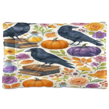 Imagem de Wassud Aquarela Outono Abóboras Cama Caixote Almofada Lavável Tapete para Animais de Estimação Antiderrapante Almofada de Cama de Viagem Interior Externo 91 x 61 cm