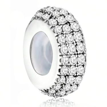 Imagem de 1 peça elegante diamante branco prata berloque contas adequadas para mulheres, faça você mesmo e roupa diária combinando joias decoração presente para mamãe