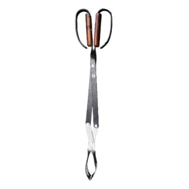 Imagem de Pinça de fogo de 49,8 cm para fogueira e lareira ao ar livre, ferramenta de fogueira de acampamento resistente para churrasqueira, manuseio de carvão