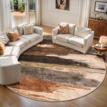 Imagem de Ciicool Tapete redondo lavável de 1,8 m, tapetes circulares abstratos modernos, antiderrapante, fino, leve, marrom, preto, estampa circular, tapete envelhecido para quarto, sala de estar, embaixo da