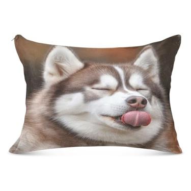 Imagem de Capa de almofada fofa fofa de cachorro marrom branco grande com zíper tamanho padrão King Queen capa de almofada fofa para cama de sofá de casa, tamanho corporal, 53 cm x 137 cm