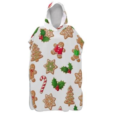 Imagem de Joisal Poncho de surfe vestível para trocador adulto roupão de praia com capuz toalha de natação lindos biscoitos de Natal ponchos de praia brancos para homens