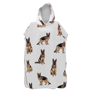 Imagem de TSENQUE Poncho de surfe para trocador adulto toalha de natação com capuz pastor alemão branco animal adulto ponchos para mulheres