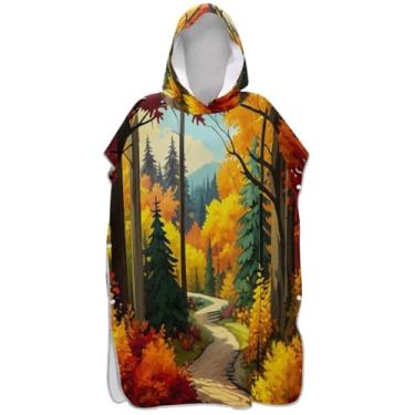 Imagem de Joisal Roupão para adultos poncho de surfe toalhas de banho com capuz de secagem rápida ponchos femininos com capuz aquarela outono árvore amarela