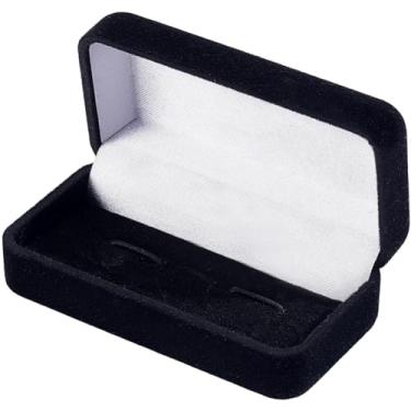 Imagem de Beebeecraft Caixas de abotoaduras de veludo 3,9 x 7,5 x 2,6 cm caixa de presente retangular pequena com botões de punho preto para exibição de joias, estojo de embalagem para casamento masculino