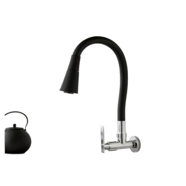 Imagem de Torneira de Cozinha Parede Água Fria com Bico Flexível Giratório 360° – 2 Modos de Jato, Alavanca Única, Válvula Cerâmica 1/4 de Volta(Top Preto-40)