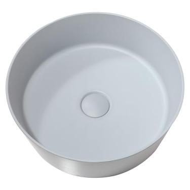 Imagem de HM HomeMieco Pia de vaso de resina de pedra 40,6 cm com ralo, cinza (não incluído)