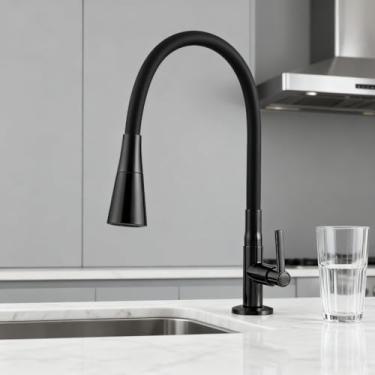 Imagem de Torneira Gourmet Flexível Giratória 360° Parede Água Fria 2 Modos de Jato Aço Inox(Bacia-tudo preto-58)