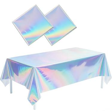 Imagem de MALANKU Toalha de mesa iridescente descartável decoração de festa holográfica toalha de mesa brilhante para sereia mar congelado inverno bolha artigos de festa de aniversário - 2 pacotes, 137 x 274 cm