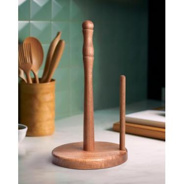 Imagem de CHAUNCEY HOME Suporte de toalha de papel de madeira Acacia - Suporte de papel de cozinha, suporte de rolo de toalha de banheiro, organizador de rolo de papel de bancada, estilo vintage