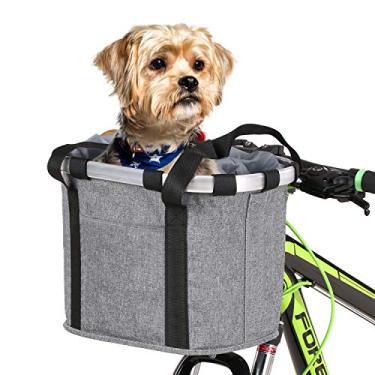 Imagem de Cesta de bicicleta Lixada, pequena bolsa de transporte para cães e gatos para animais de estimação – Bolsa de compras de piquenique dobrável removível e fácil instalação, liberação rápida, máx. Rolamento: 4,5 – 5,5 kg, Grey-2