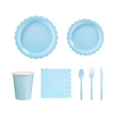 Imagem de Conjunto De Pratos E Guardanapos De Papel Descartáveis Azul Claro Para