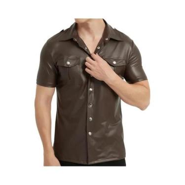 Imagem de Camisas masculinas de couro PU elásticas de manga curta de qualidade s