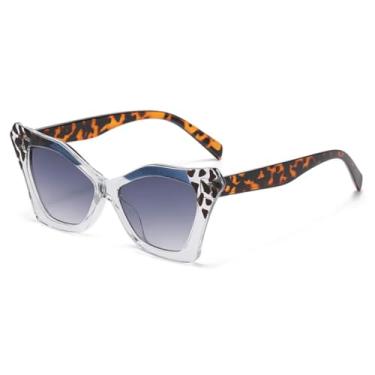 Imagem de HCHES Óculos de Sol Femininos Retro Luxo com Estampa Degradê de Leopardo, Proteção UV400 e Armação Masculina (Azul Transparente)
