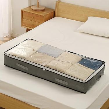 Imagem de 1 caixa de armazenamento embaixo da cama com tampa flip-top - organizador de tecido não tecido durável para cobertores, roupas e roupa de cama, cinza