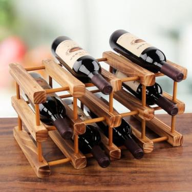Imagem de Xixi Home Rack de vinho de madeira, prateleiras de armazenamento de vinho, prateleiras empilháveis de adega de madeira, suporte de garrafa de vinho de pé livre, prateleira de exibição de vinho para