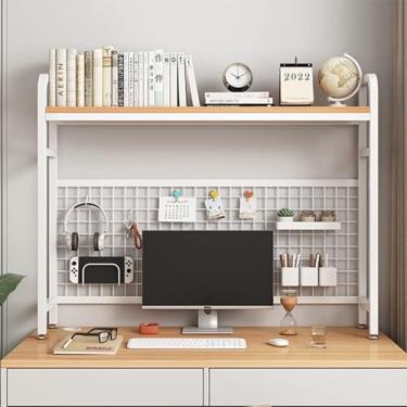Imagem de Estante de mesa de ferro forjado - Estante de mesa para mesa de computador - Rack organizador de estante de mesa ajustável, prateleira de armazenamento independente, estante de mesa de metal (branco