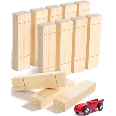 Imagem de Cinnvoice 12 Pcs Derby Cars Body Blocks Pine Wood Car Block Race Pre-Cut Car Body Blocks with Pre-drilled Axle Holes for DIY Shape Paint Race Cars Racing (Wheels & Axles Not Included)