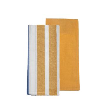 Imagem de Pano de Prato Copa 70cm Listras Azul Branco Mostarda Kit 2un