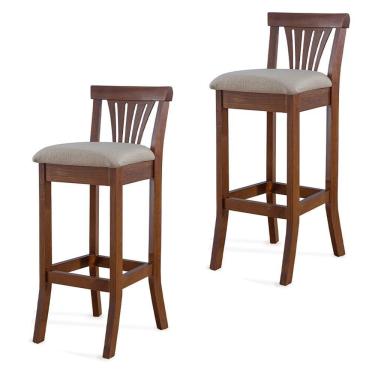 Imagem de Kit 2 Banquetas Alta Pontes Linho Off White/Imbuia