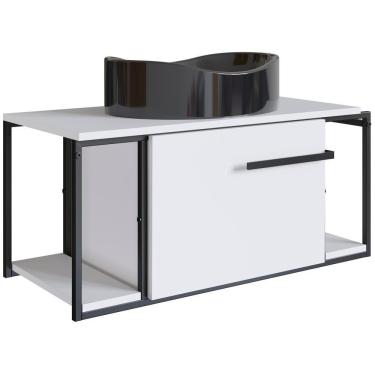 Imagem de Gabinete Susp E Cuba Marmore Sintetico P1019x941012 Branco Preto Pp Branco Preto