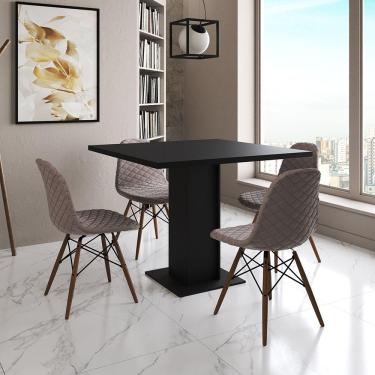 Imagem de Mesa Jantar Londres Quadrada Preta 90Cm 4 Cadeiras Eames Estofadas Nude Médio Madeira