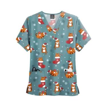 Imagem de Camisas De Enfermagem Vermelhas E Verdes De Natal Com Decote Em V E Ma