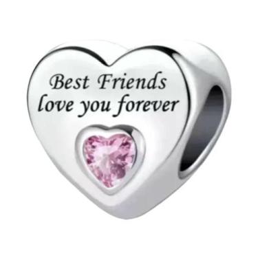 Imagem de Pulseira Feminina De Prata Esterlina 925 Com Berloques De Coração 'Amo